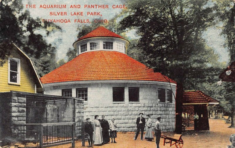 LP01 Cuyahoga Falls Ohio Postcard Silver Lake Park Aquarium Panther Cage 