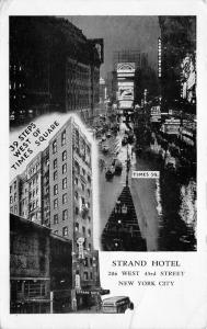 New York City~Times Square (Rainy Night) & Strand Hotel~1953 B&W Postcard