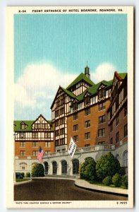 Hotel Roanoke Building Front Entrance Roanoke Virginia Postcard Linen Unused VA