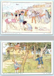 2 Postcard BELL'S NEW FRENCH PICTURE CARDS ~ Artist Signed H.M. Brock - Children