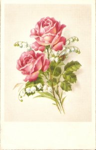 Flowers. Beautiful roses bouquet Vintage Spanish postcard 1960s