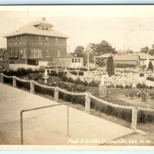 c1930s Dickeyville, WI Park at Grotto RPPC Real Photo Postcard Jesus Church A8