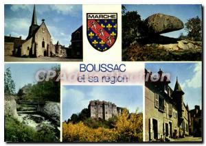 Postcard Modern BOUSSAC waterfall castle church Cure