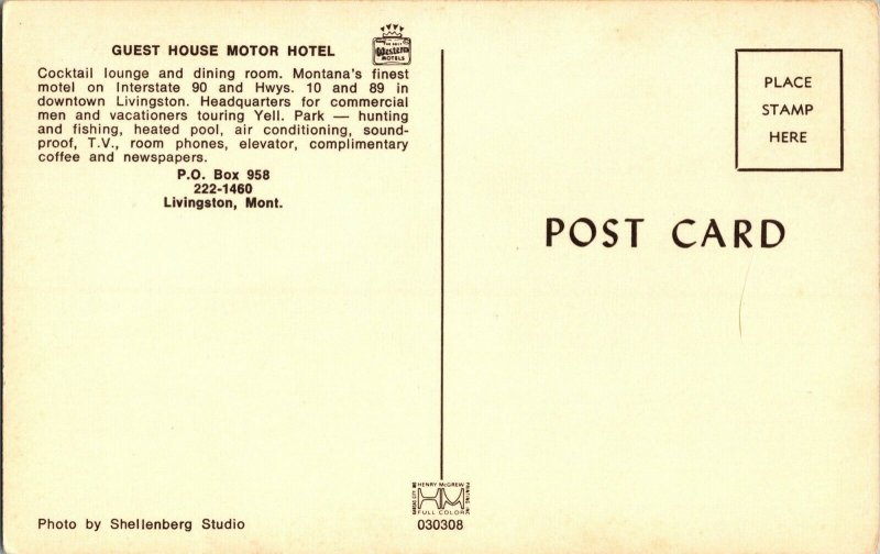 Guest House Motor Hotel Livingston MT Vintage Postcard G69
