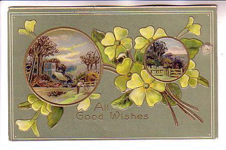 Flowers,  Embossed, Scenes, All Good Wishes, Used 1911