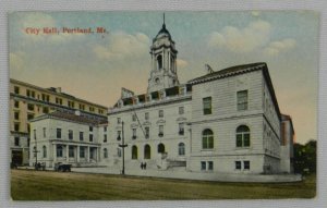 Large Building with Town Bell - City Hall, Portland, ME - Vintage Postcard