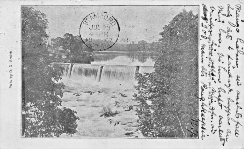 WAPPINGERS FALLS  NEW YORK~UPPER DAM & LAKE-D D SMITH PUBL POSTCARD 1907 PSTMK