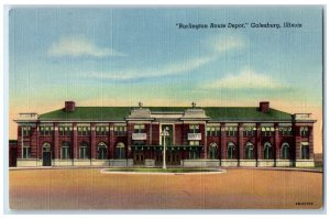 c1940 Burlington Route Depot Exterior Building Road Galesburg Illinois Postcard