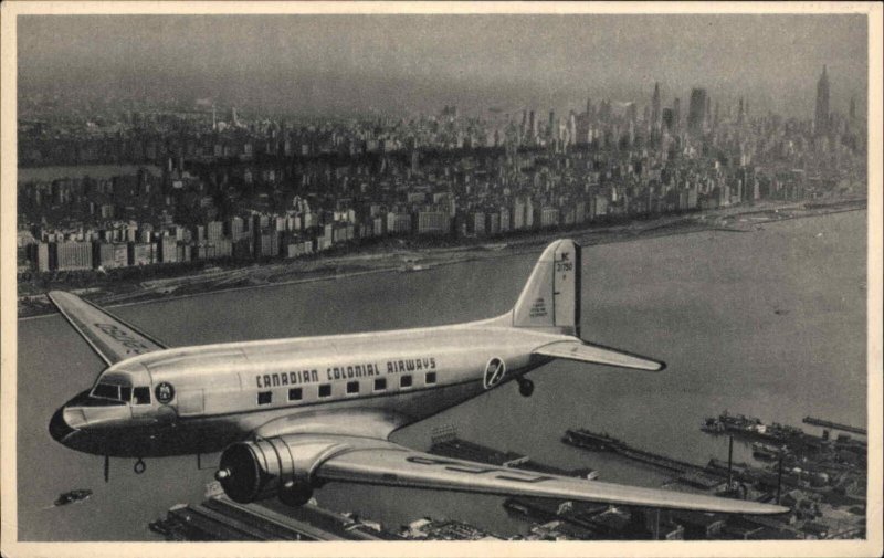 Canadian Colonial Airways Airplane New York City to Montreal SCARCE Postcard