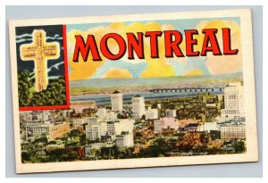 Vintage 1940's Postcard Greetings From Montreal Canada - Gold Cross City View