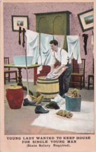 Bamforth Humour Man Washing Clothes Young Lady Wanted To Keep House 1908