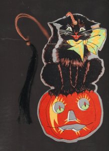 Vintage HALLOWEEN c1930 BRIDGE TALLY Score Card BLACK CAT JOL Ex Carpentier