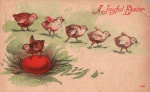 Vintage Postcard 1913 A Joyful Easter Greetings Card Little Chicks Fall in Line