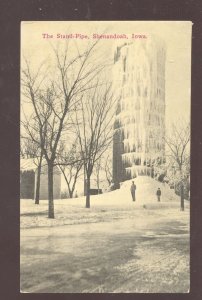 SHENANDOAH IOWA THE STAND PIPE WATER TOWER FROZEN ICE VINTAGE POSTCARD