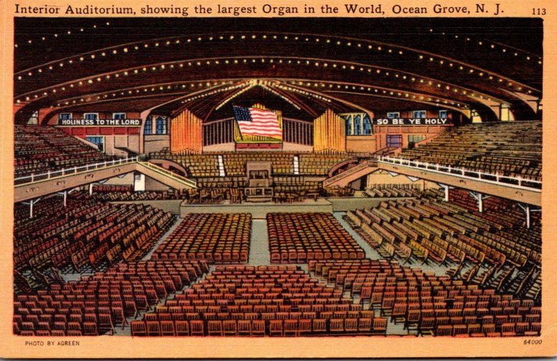 New Jersey Ocean Grove Auditorium Interior Showing Largest Organ In The World...