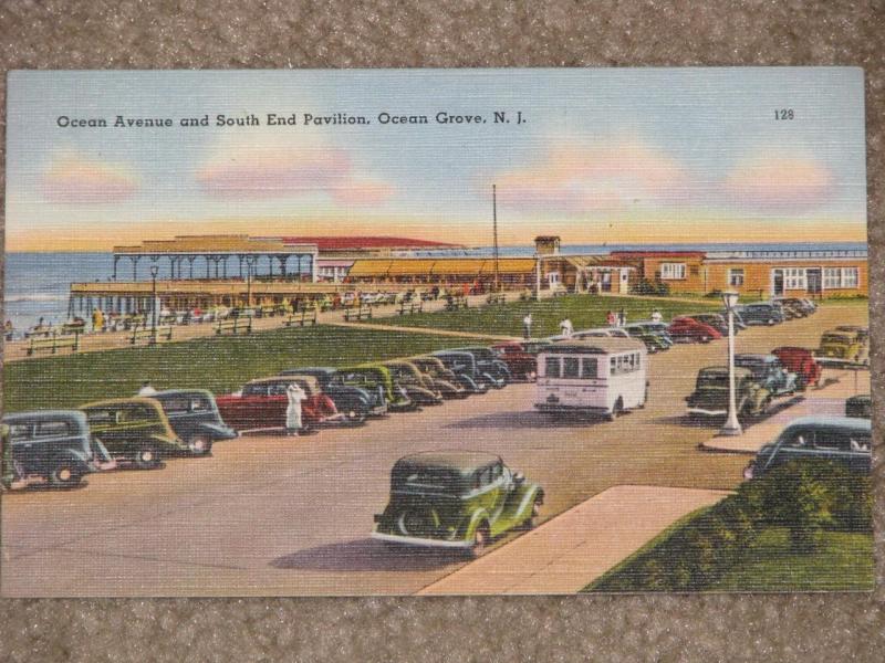 Ocean Ave. & South End Pavilion, Ocean Grove, N.J., tarjeta vintage no utilizados 