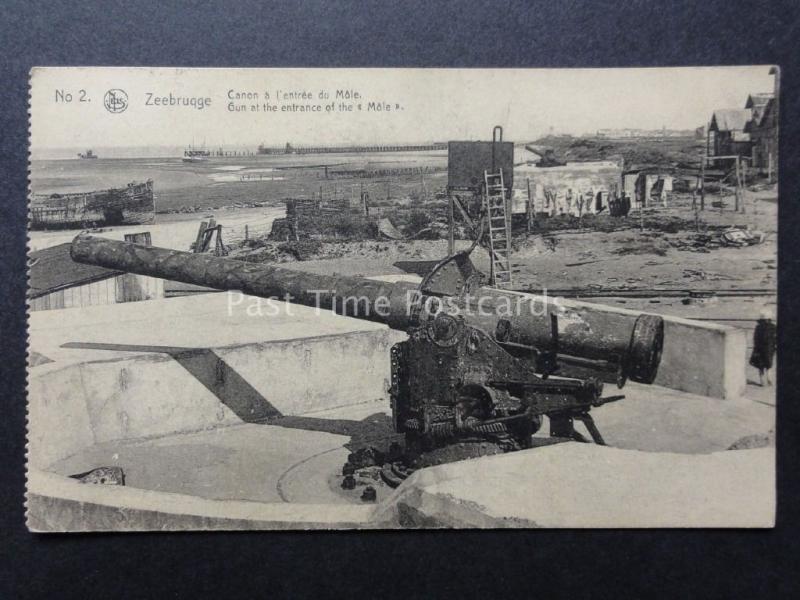 WW1 Belgium Ruines de ZEEBRUGGE No.2 1914-18 Gun at the entrance of the MOLE