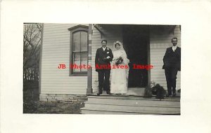 Unknown Location, RPPC, Wedding Bride & Groom on Porch of House