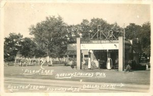 Postcard RPPC 1930s Texas Marshy Springs gas station sandwich shop 23-11649