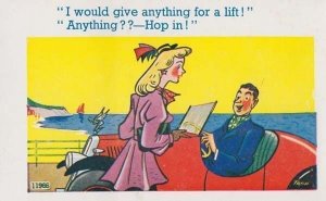 Hop In For A Lift Sexy Lady Hitchhike Hitch Hiking Rolls Royce Comic Postcard