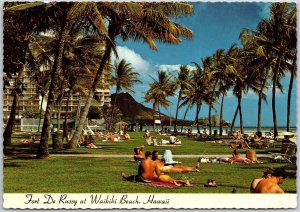 1973 Ford De Russy At Waikiki Beach Hawaii HI Lawn Sandy Beaches Posted Postcard