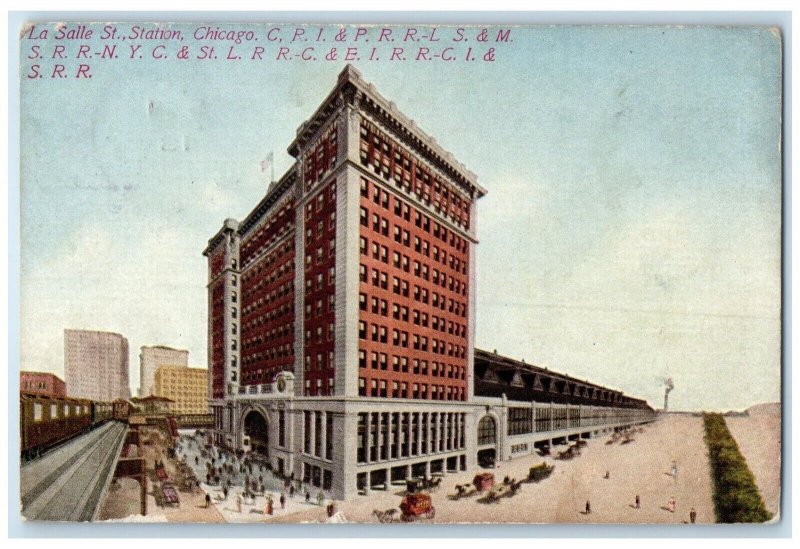 1915 La Salle St. Station Depot Train Chicago Illinois IL Antique Postcard