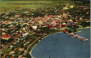 Postcard FL Sarasota Florida On The Gulf Of Mexico Aerial View Linen PC28