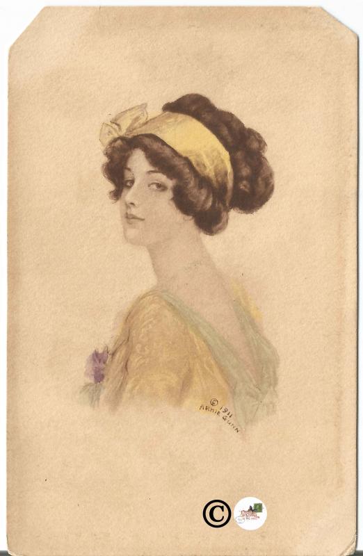 Vintage Artist Signed Postcard Woman  with Headband Posting Edwardian Arhie Gunn