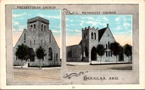 Postcard Presbyterian Church and Methodist Church in Douglas, Arizona