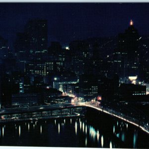 c1960s Pittsburgh, PA By Night Skyscrapers Cinderella City Chrome Photo PC A67