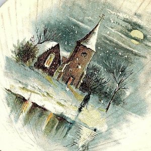 1880's Winter Church Christmas Lovely Die Cut Fan Victorian Trade Card P135