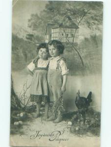 foreign c1910 Postcard FRENCH GIRL AND BOY WITH EASTER EGGS AC3216