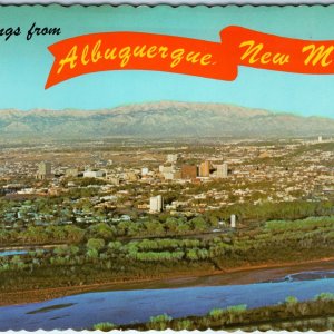 c1970s Albuquerque NM Greetings from City Skyline Downtown Rio Grande 4x6 PC M12