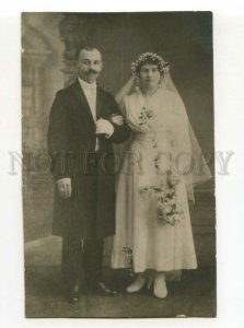 488110 RUSSIA Wedding DRESS in Flowers Vintage REAL PHOTO postcard