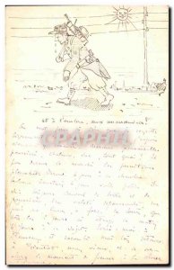 Old Postcard Drawing by hand Army Soldier Hairy