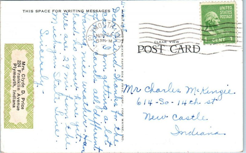 1940s Public Library Plymouth Indiana Wayne Paper Postcard