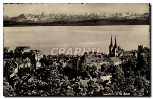 Switzerland - Neuchatel and the Alps - Old Postcard