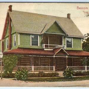 1908 Bascom, Ohio Log Cabin Hotel Postcard Hugh Leighton Antique Motel Vtg A12