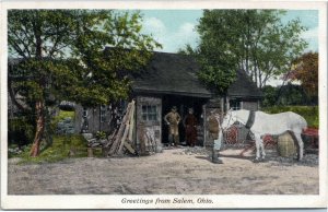 postcard Greetings from Salem, Ohio - horse shed farmer blacksmith?