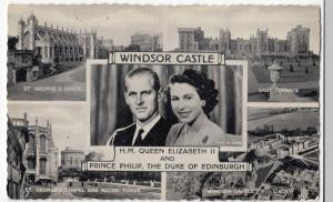 Berkshire; Windsor Castle Multiview, Queen Elizabeth & Prince Philip PPC, Unused