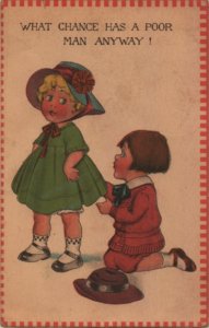 courtship postcard: What Chance has a Poor Man Anyway?