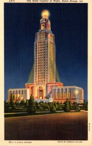 Louisiana Baton Rouge State Capitol At Night Curteich