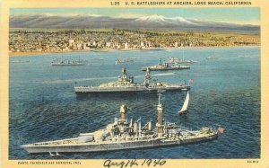 California Long Beach US Battleship Anchor 1940s Postcard Western Teich 21-14154