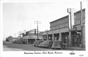 Postcard RPPC 1940s Business Center Arizona Gila Bend  autos Frasher AZ24-2579