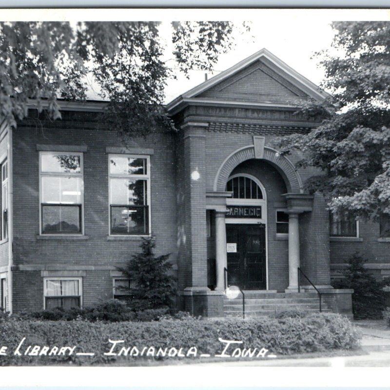 c1950s Indianola, IA RPPC Carnegie Library Brick Building Andrew Real Photo A107