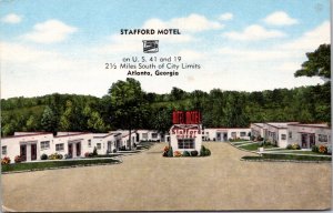 Linen Postcard Stafford Motel on U.S. 41 and 19 in Atlanta, Georgia