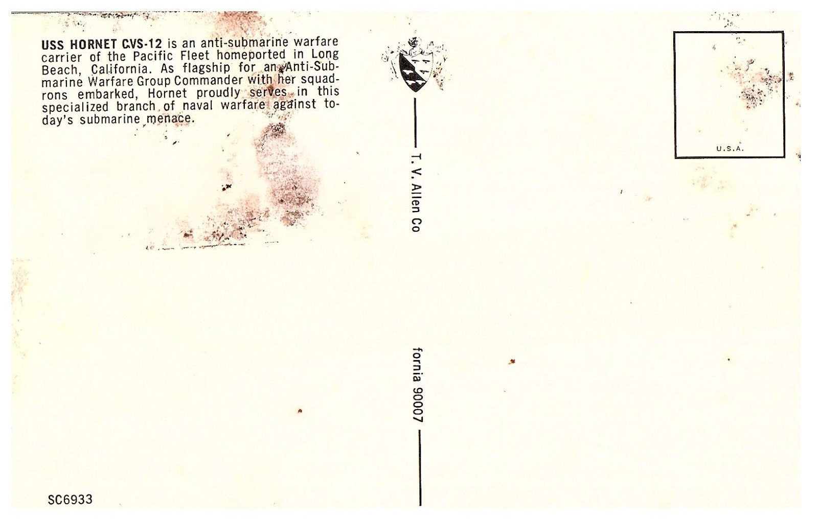 USS CVS12 Postcard US Navy Ship Aircraft Carrier United