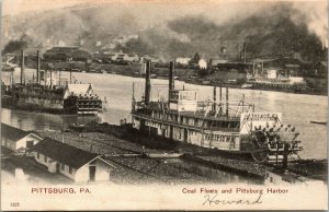 Postcard PA Pittsburgh Coal Fleets & Pittsburg Harbor Paddle Steamers 1907 M7