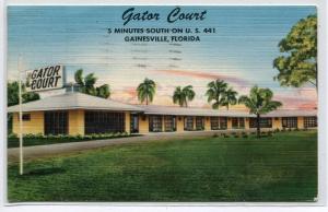 Gator Court Motel US 441 Gainesville Florida 1956 linen postcard