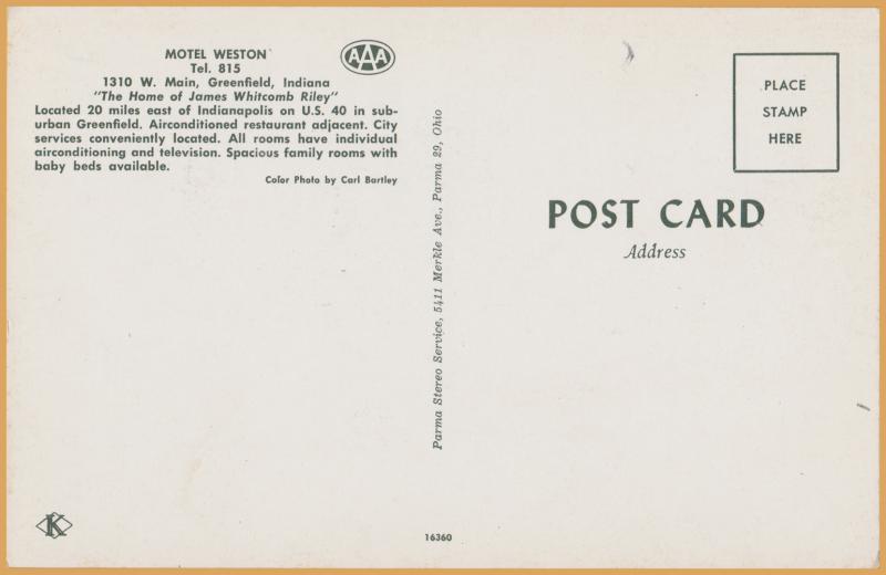 Greenfield, Indiana,. Motel Weston - 